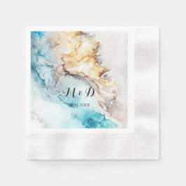 Servilleta De Papel Boda De Mármol Azul Y Oro De Lujo