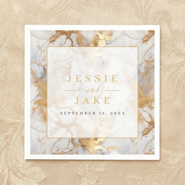 Servilleta De Papel Boda de mármol blanco y dorado (White and gold marble Wedding Napkins)