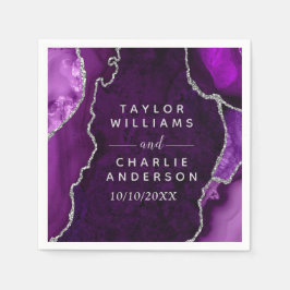 Servilleta De Papel Boda de mármol de color morado y plateado