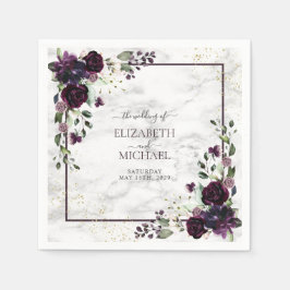 Servilleta De Papel Boda de mármol de color púrpura oro de ciruela