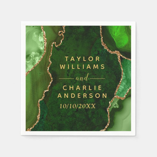 Servilleta De Papel Boda de mármol verde y oro (Anverso)