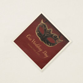 Servilleta De Papel Boda de Mascaradas Rojas y Oro