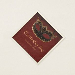 Servilleta De Papel Boda de Mascaradas Rojas y Oro