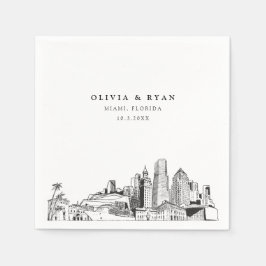 Servilleta De Papel Boda de Miami Skyline Papel Cocktail Napkin