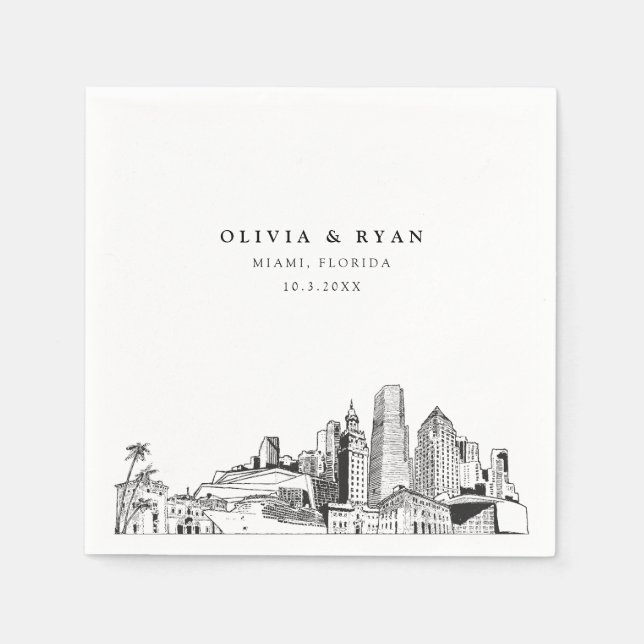Servilleta De Papel Boda de Miami Skyline Papel Cocktail Napkin (Anverso)