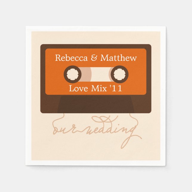 Servilleta De Papel Boda de mixtape retro (Anverso)