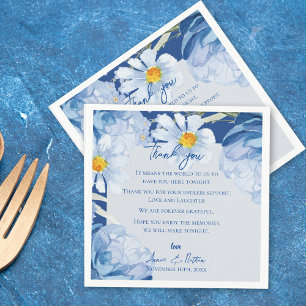Servilleta De Papel Boda de moda de Cute Blue Floral Gracias mensaje