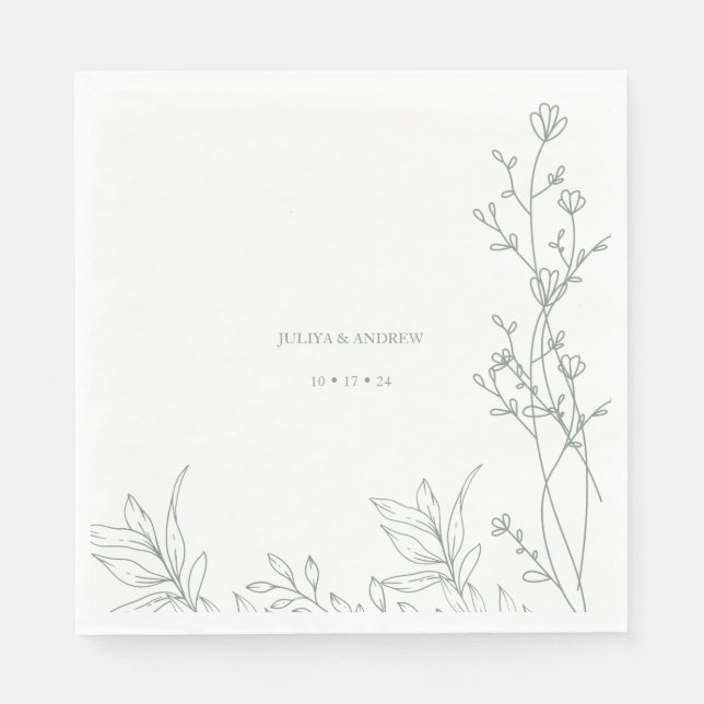 Servilleta De Papel Boda de moda de texto verde saga (Anverso)