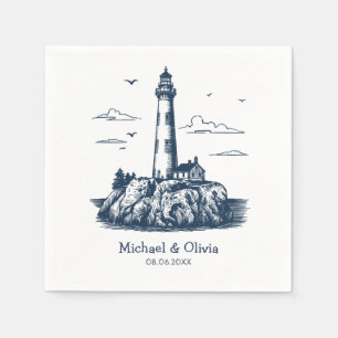 Servilleta De Papel Boda de moda personalizada faro náutico junto al m