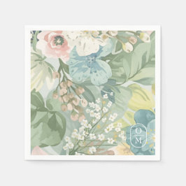 Servilleta De Papel Boda de Monograma Acuarela Floral Suave