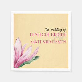 Servilleta De Papel Boda de Monograma Antiguo Flor de Magnolia Rosa