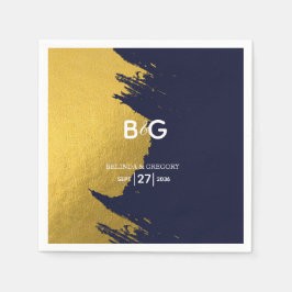 Servilleta De Papel Boda de Monograma Azul de la Marina de Oro Faux