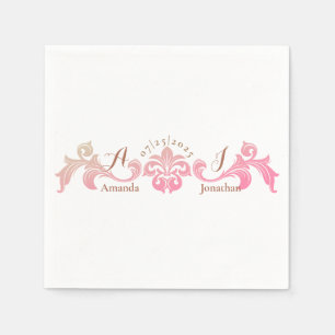 Servilleta De Papel Boda de monograma barroco rosado