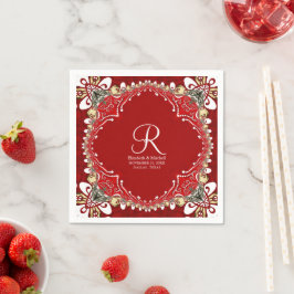 Servilleta De Papel Boda de Monograma Batik Bohemian Rojo