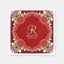 Servilleta De Papel Boda de Monograma Batik Bohemian Rojo
