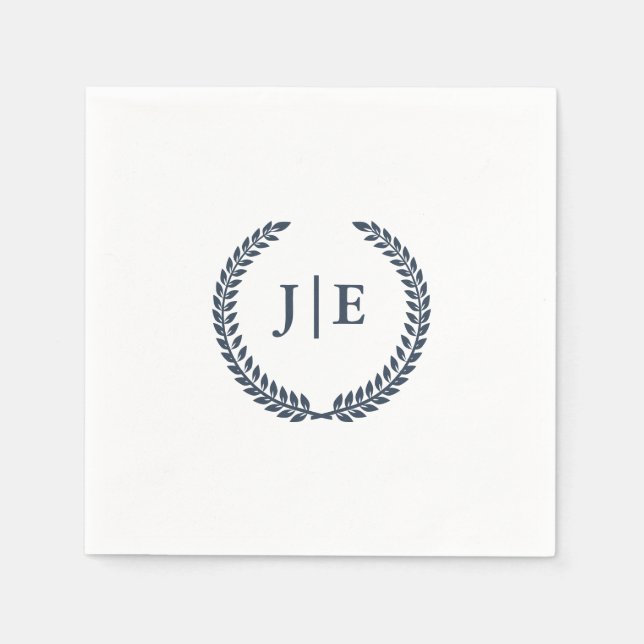 Servilleta De Papel Boda de Monograma clásico Wreath Blue Botanical (Anverso)