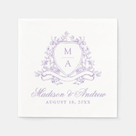 Servilleta De Papel Boda de Monograma con Cresta Floral de Lavanda Ele