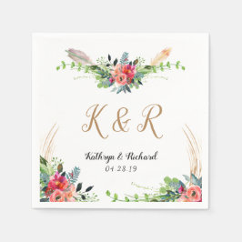 Servilleta De Papel Boda de monograma de acuarela floral bimémica