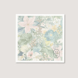 Servilleta De Papel Boda de Monograma de Acuarela Floral Suave
