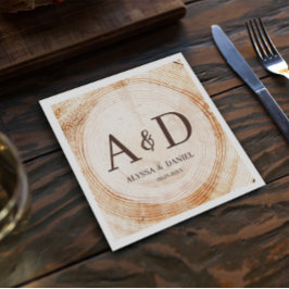 Servilleta De Papel Boda de monograma de árbol de madera rústico perso