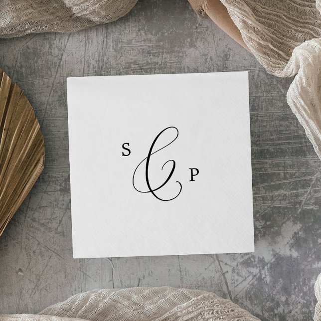 Servilleta De Papel Boda de monograma de caligrafía negra Delicada (Subido por el creador)