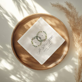 Servilleta De Papel Boda de monograma de corona floral de acuarela rús
