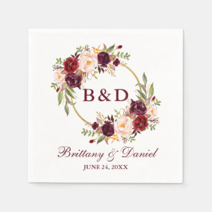 Servilleta De Papel Boda de monograma de floral borgoñona