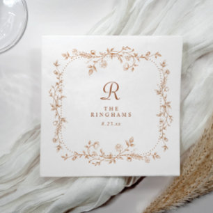 Servilleta De Papel Boda de Monograma de Floral Francés en Naranja Cob