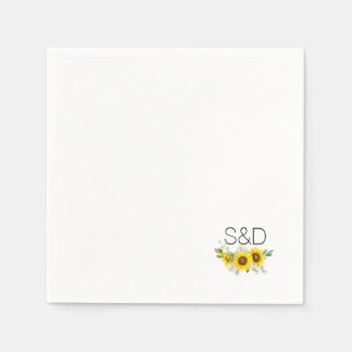 Servilleta De Papel Boda de monograma de girasol acuarela flor silvest