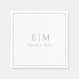 Servilleta De Papel Boda de Monograma de Guión Elegante Verde Masaje C