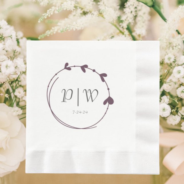 Servilleta De Papel Boda de monograma de hueso cardíaco simple de plan (In Situ Wedding)