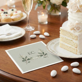 Servilleta De Papel Boda de Monograma de Rama de Olivo Verde Salvia