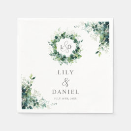 Servilleta De Papel Boda de monograma de verde floral de eucalipto rús