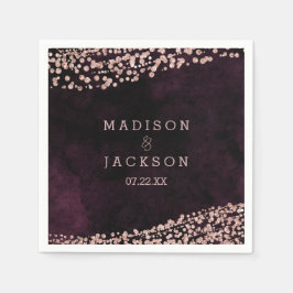 Servilleta De Papel Boda de Monograma de Vino y Oro Rosa de Borgoña