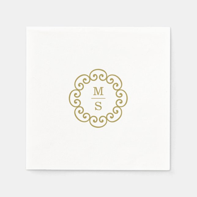 Servilleta De Papel Boda de monograma dorado (Anverso)