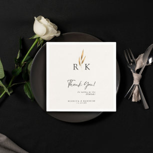 Servilleta De Papel Boda de Monograma Dorado Floral de lujo Gracias