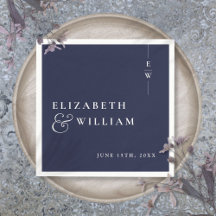 Boda de Monograma Elegante Minimalista Azul de la 