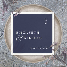 Servilleta De Papel Boda de Monograma Elegante Minimalista Azul de la 