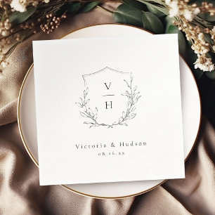 Servilleta De Papel Boda de monograma escudo botánico de elegancia sim