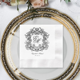Servilleta De Papel Boda de Monograma Escudo Vintage elegante