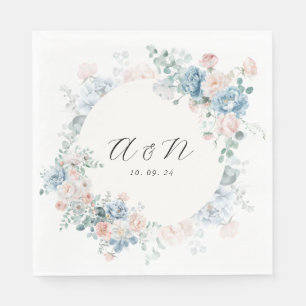Servilleta De Papel Boda de Monograma Floral Acuarela Elegante Moderna