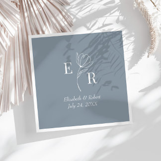Servilleta De Papel Boda de Monograma Floral Azul Polvoriento 