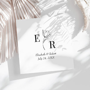 Servilleta De Papel Boda de Monograma Floral Blanco y Negro