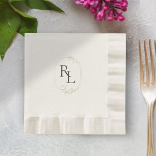 Servilleta De Papel Boda de Monograma Floral Dark Forest Green Ecru