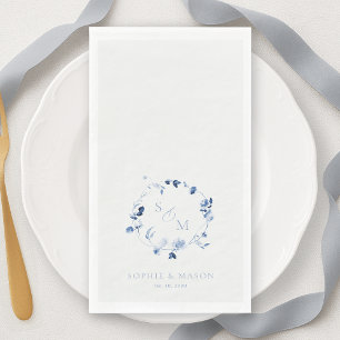 Servilleta De Papel Boda de Monograma Floral de Arte Fino Azul Polvori