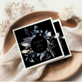 Servilleta De Papel Boda de Monograma Floral de Invierno Azul Frosty