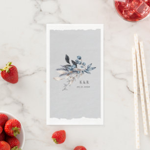 Servilleta De Papel Boda de Monograma Floral de Invierno Frosty