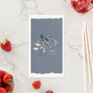 Servilleta De Papel Boda de Monograma Floral de Invierno Frosty