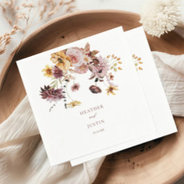 Servilleta De Papel Boda de monograma floral de otoño rústico
