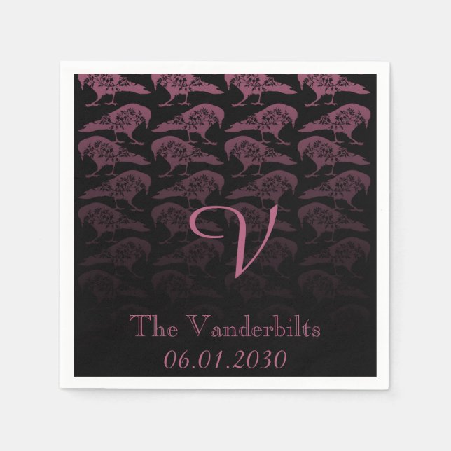 Servilleta De Papel Boda de monograma gótico Purple Raven (Anverso)